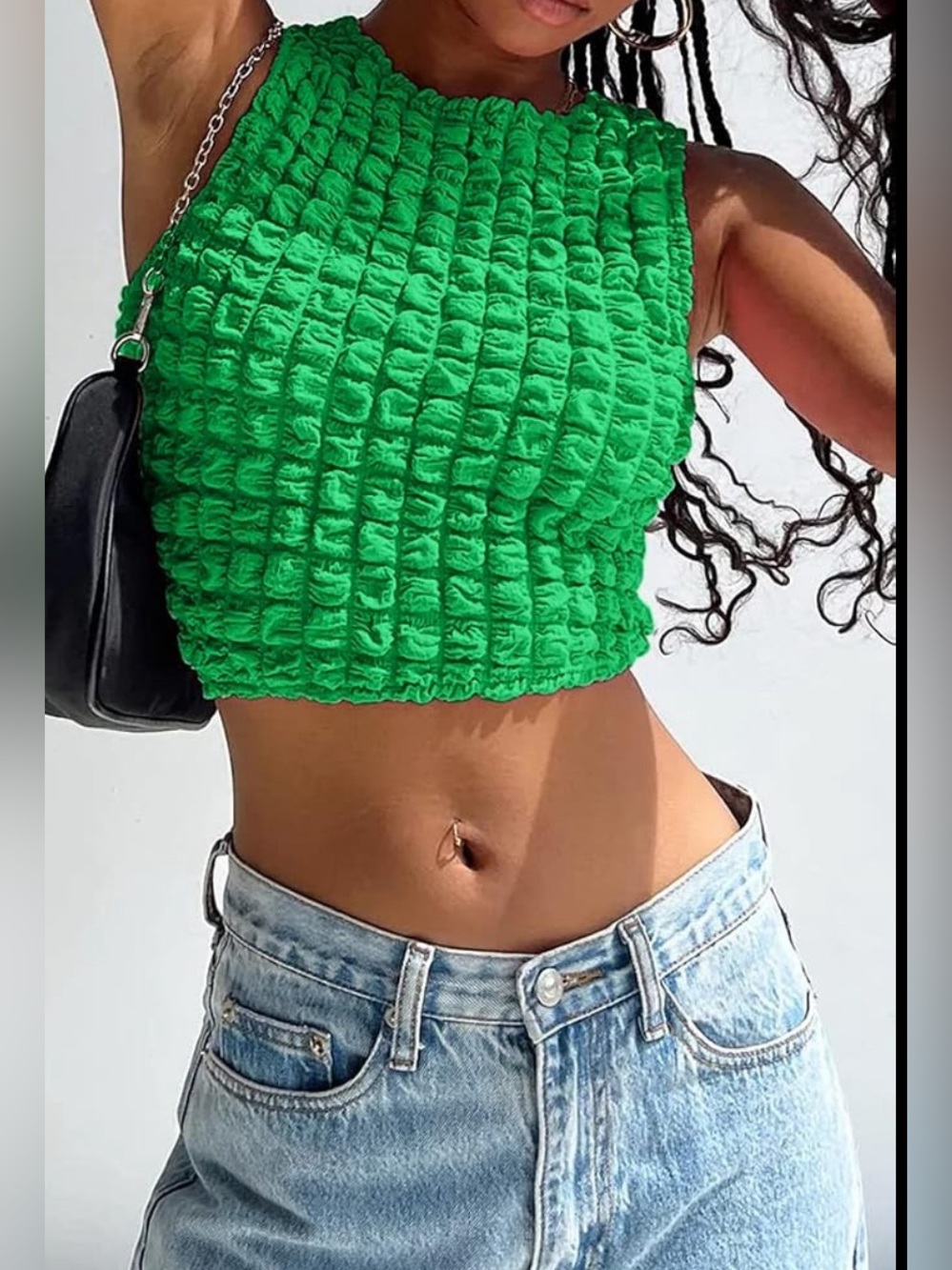 Women’s Green Bubble Popcorn Sleeveless Crop Top No Tag Size Medium